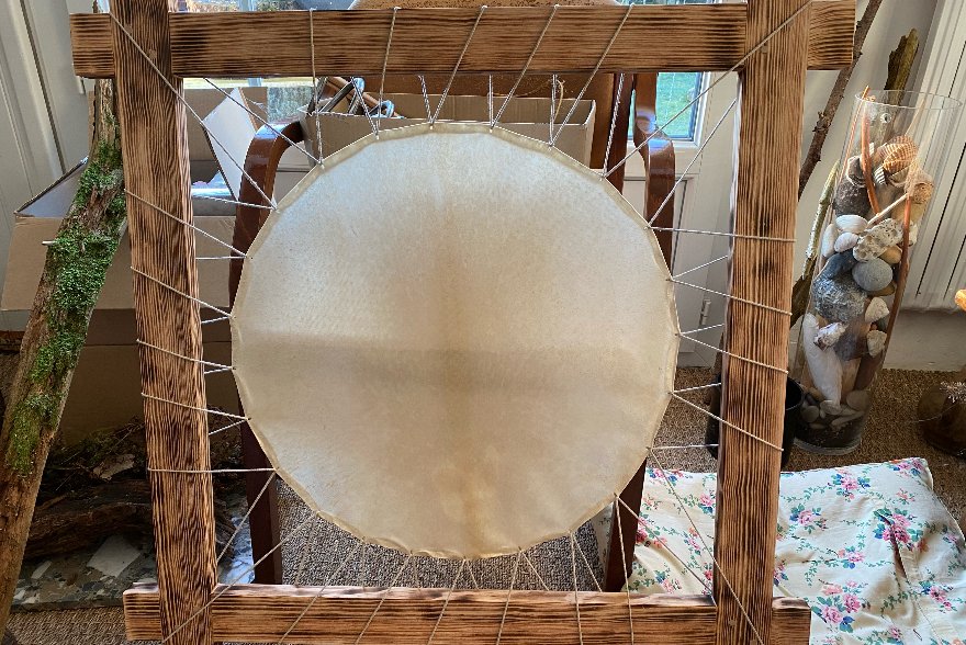 Cadre à peindre peaux et bois - forme carré toile ronde